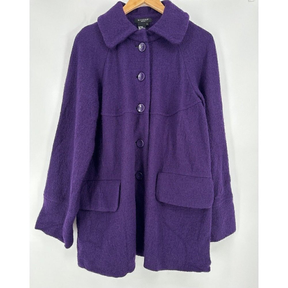 Sandro Sportswear Purple 100% Wool Pea Coat Women’s L